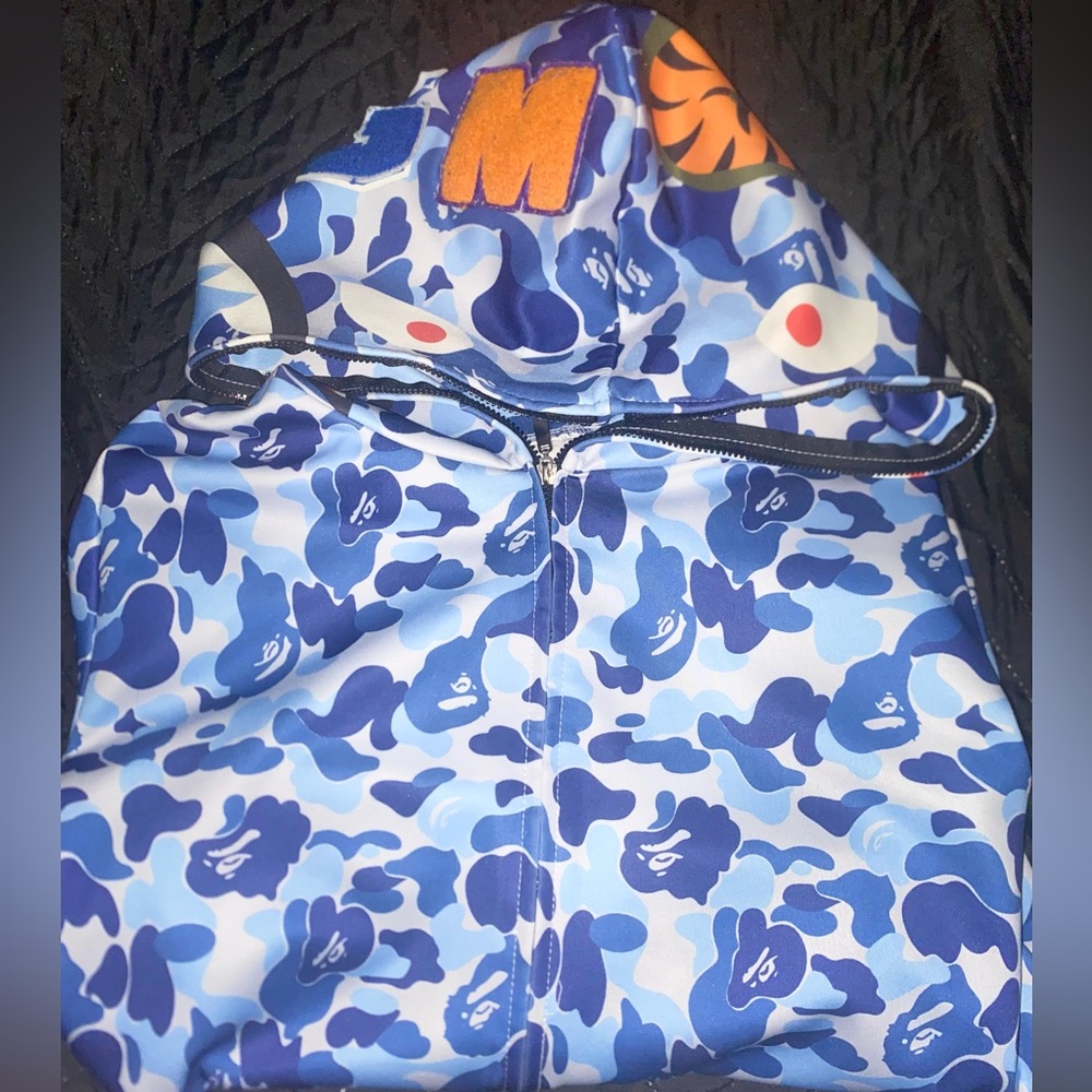 Bape Blue and White Shark Hoodie